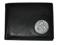 Celtic Ireland Irish Black Leather Billfold Wallet with Trinity Knot emblem