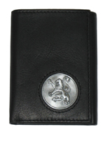 Celtic Ireland Black Leather Trifold Wallet with Rampant Lion Emblem