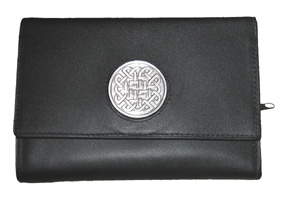 Celtic Ireland Black Leather Clutch Purse Wallet with Eternity Knot Emblem